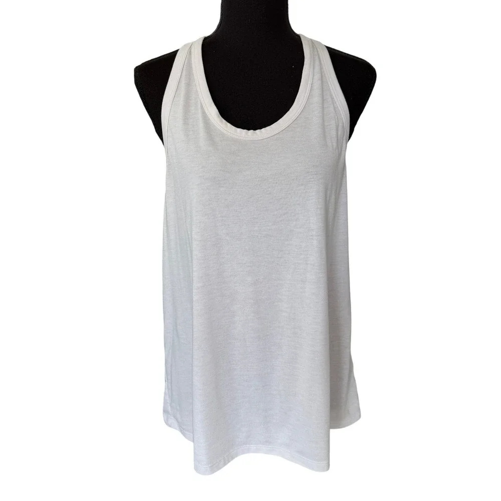 Alo Yoga Womens White Racerback Tank Top Athletic Gym Workout Scoop Neck Lined